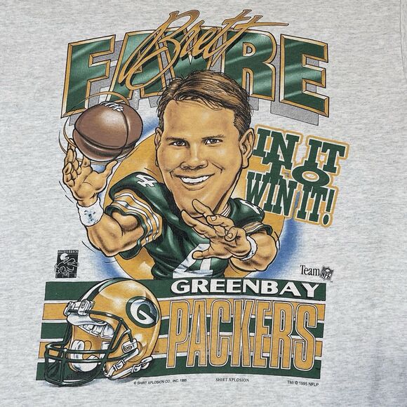 Vintage Xplosion Shirt 1995 Brett Favre Caricature In It To Win It Packers Large - Picture 2 of 16